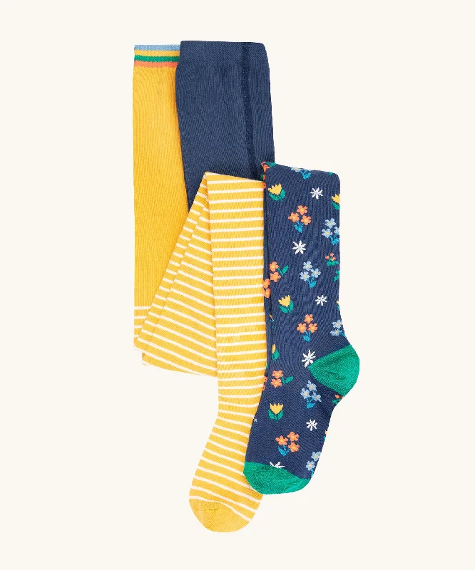 Ripped women leggings for a trendy and rebellious fashion statementFrugi Norah Tights 2 Pack - Bumblebee Breton/Navy Blue Floral