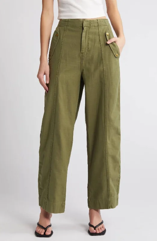 High Waist Utility Barrel Jeans In Washed Winter Moss