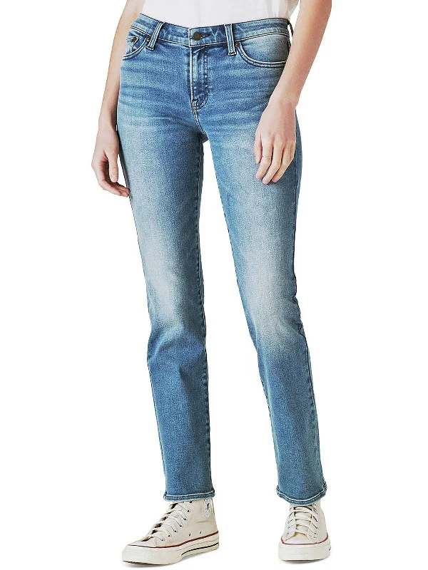 Sweet Womens Mid-Rise Medium Wash Straight Leg Jeans