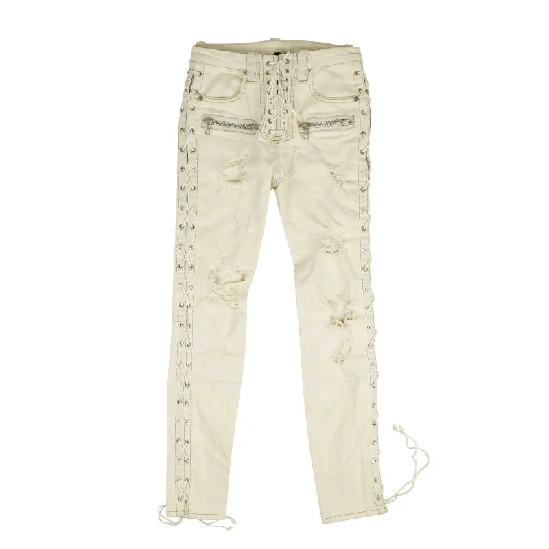 Unravel Project Washout Denim Side Lace Up Skinny Jeans - White