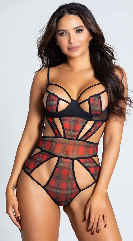 Mesh Bodysuits for a Bold and Edgy Fashion StatementYandy Plaid Cut Class Bodysuit