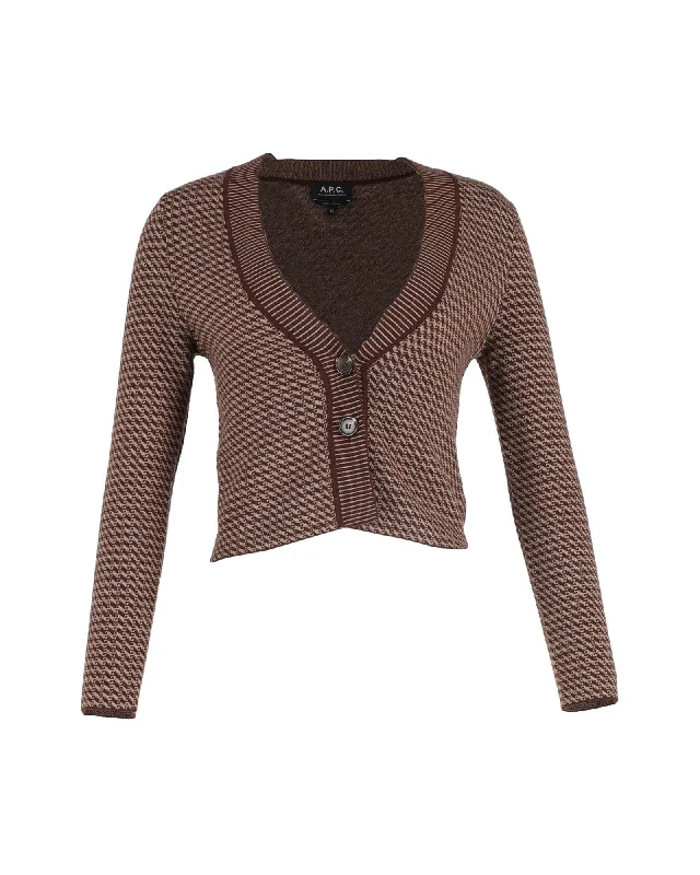 organic cotton women cardigan for an eco - friendly choiceA.P.C. Annie Patterned Cardigan in Brown Wool