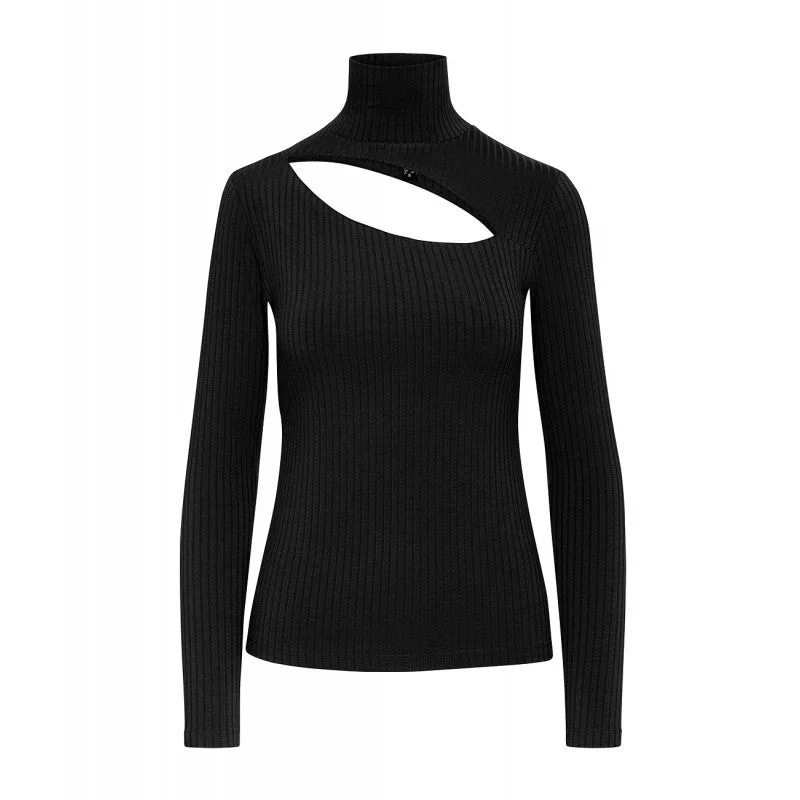 V - Neck Women's Ribbed Wool Sweaters for FallAccess Fashion Black Turtleneck