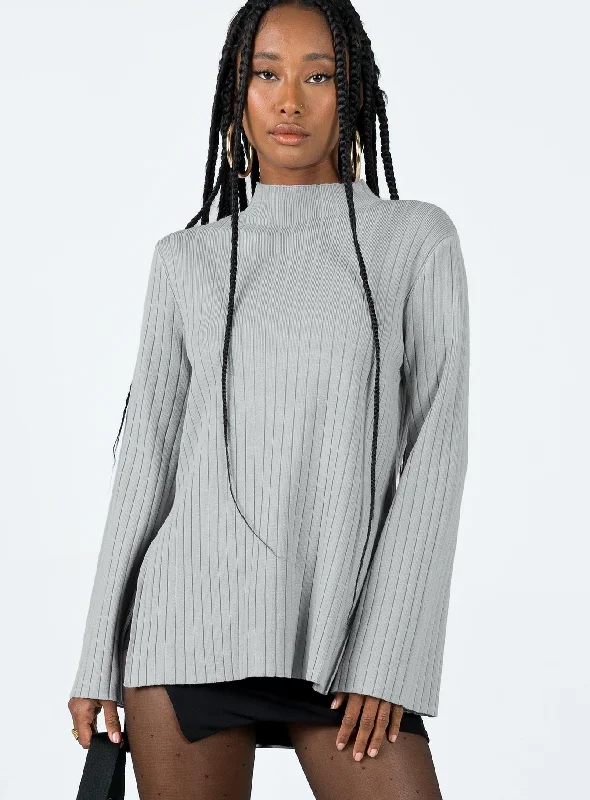 Tie - Front Women's Lambswool Sweaters in Pastel HuesAllen Ribbed Sweater Grey