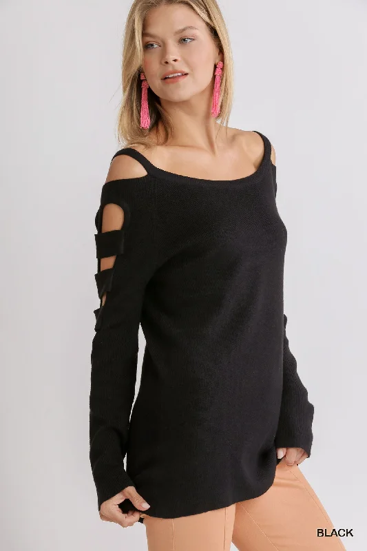 Cropped Women's Angora Blend Sweaters for a Trendy LookBlack Boat Neck Sweater