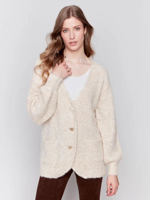 sequin embellished women cardigan for special occasionsBoucle Knit Cardigan - Beige