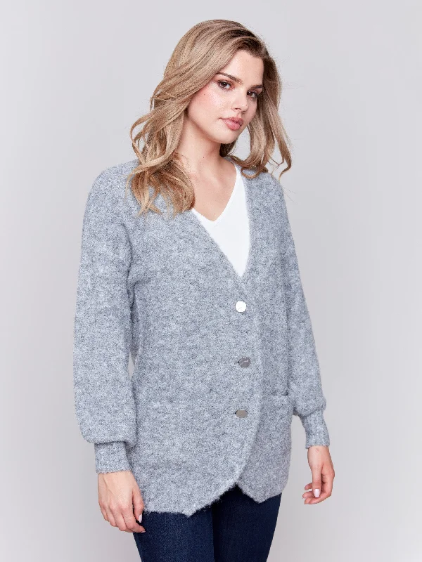 machine washable women cardigan for easy careBoucle Knit Cardigan - Grey