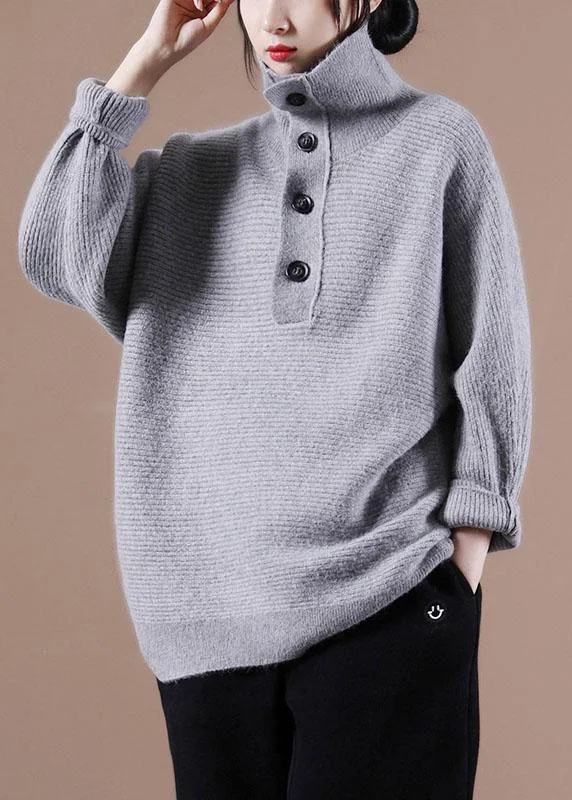 Mock Neck Women's Alpaca Wool Sweaters in Earth TonesBoutique Grey Knit Casual Fall Sweater