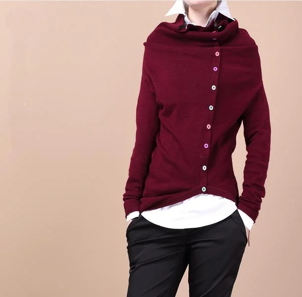 Plus Size Women's Ruffled Hem Sweaters in Floral PrintsBurgundy Tunic woolen hooded Sweater top