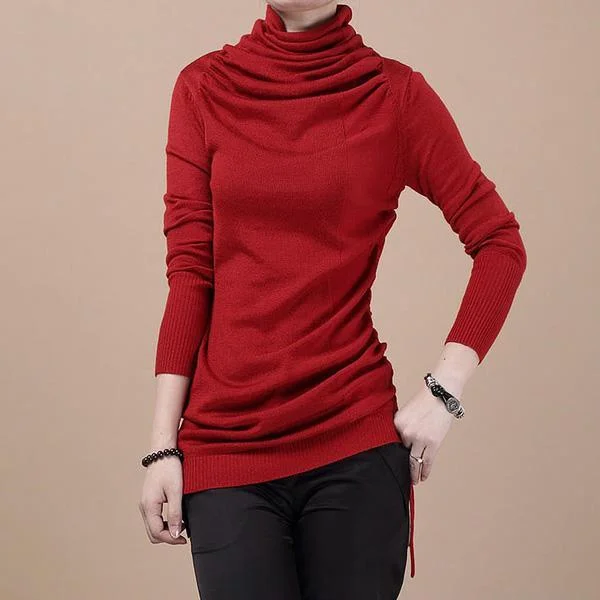 High - Low Hem Women's Cashmere - Blended SweatersBurgundy Woolen sweater top