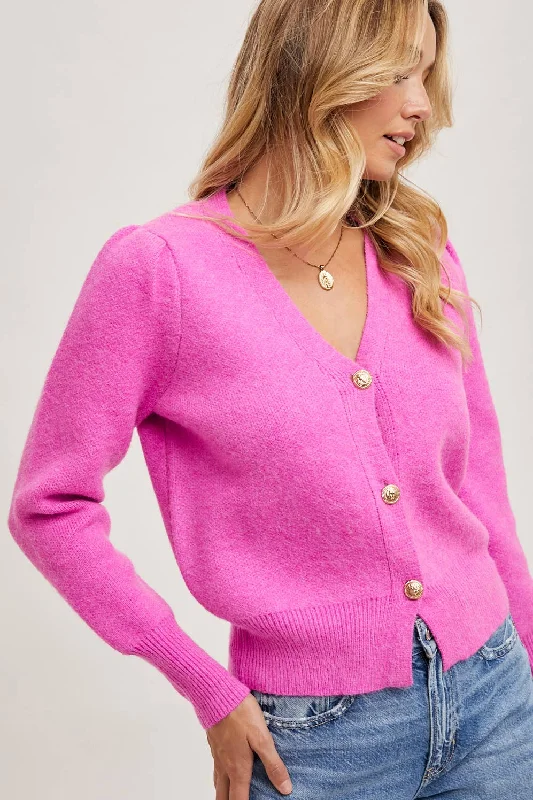 maternity women cardigan for expecting momsButton Down V-Neck Cardigan (Hot Pink)