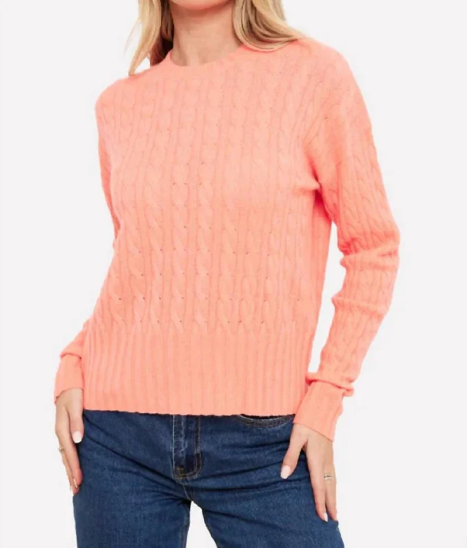 Sleeveless Women's Silk - Trimmed Sweaters for SummerCathy Cashmere Cable Crew Sweater In Coral