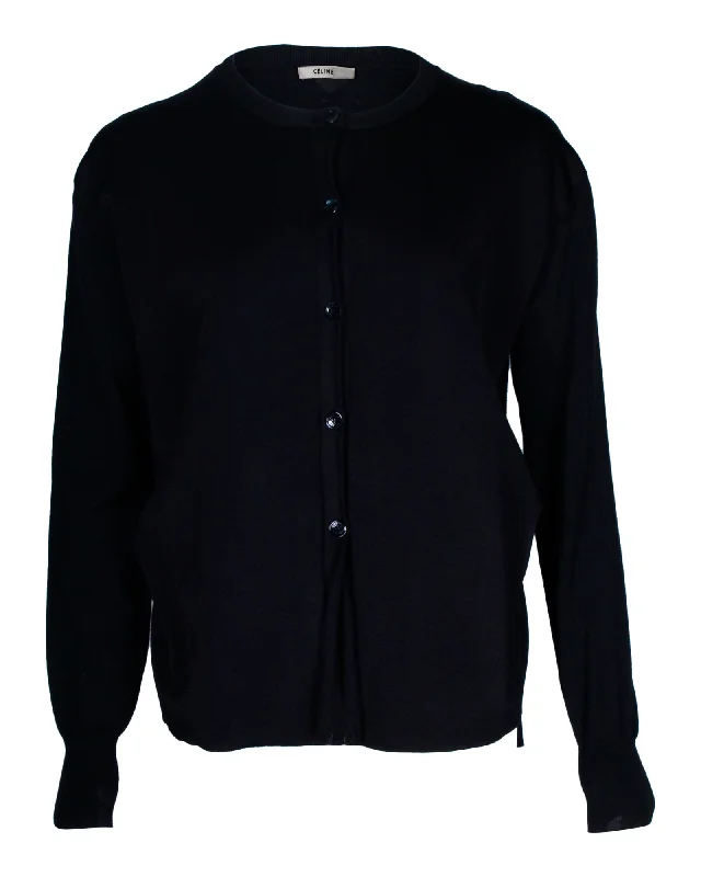 ribbed women cardigan with a classic textureCeline Buttoned Cardigan in Black Wool