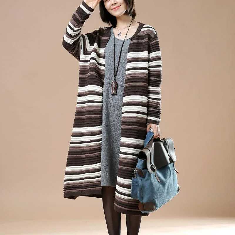 open front women cardigan for easy stylingChocolate striped women long sweaters oversized knit cardigans