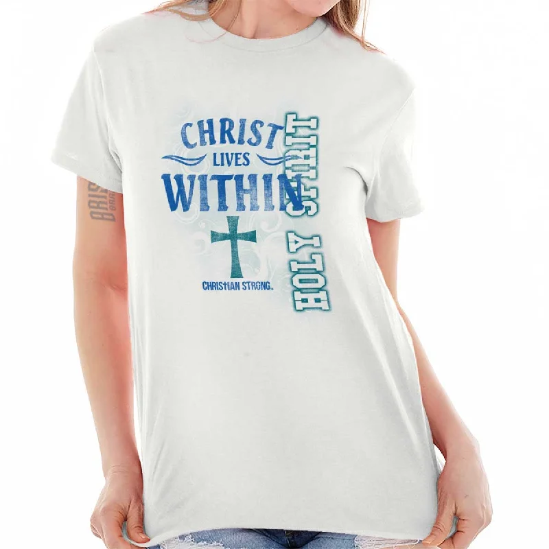 Distressed Women T Shirt with a Laid - Back AestheticChrist Lives Within T Shirt