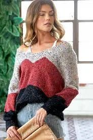 Plus Size Women's Belted Cable Knit SweatersColor Block Long Sleeve Sweater