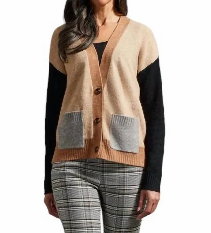 button down women cardigan with vintage buttonsColorblock Cardigan In Nomad