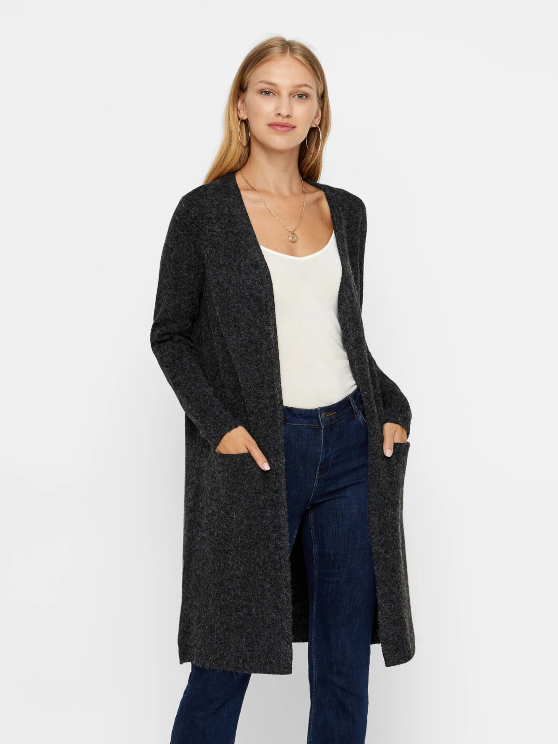 cable knit women cardigan with intricate patternsDoffy Long Open Cardigan