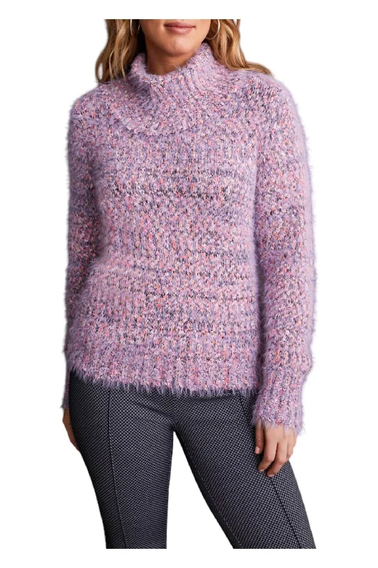 Plus Size Women's Sequined Sweaters for Special OccasionsCowl Neck Eyelash Sweater In Orchid