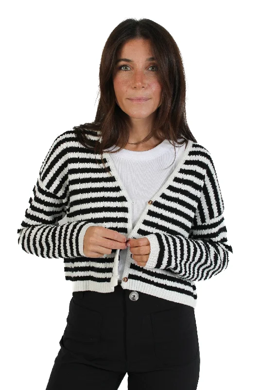 lightweight women cardigan for spring and fallCrochet Black & White Striped Cardigan