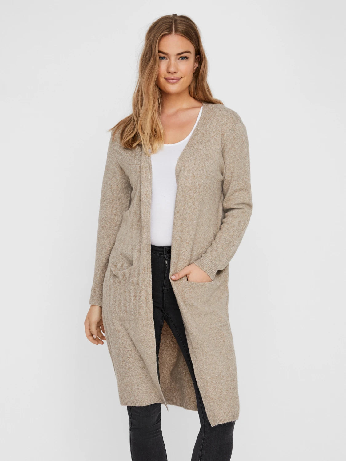 ribbed women cardigan with a classic textureDoffy Long Open Cardigan