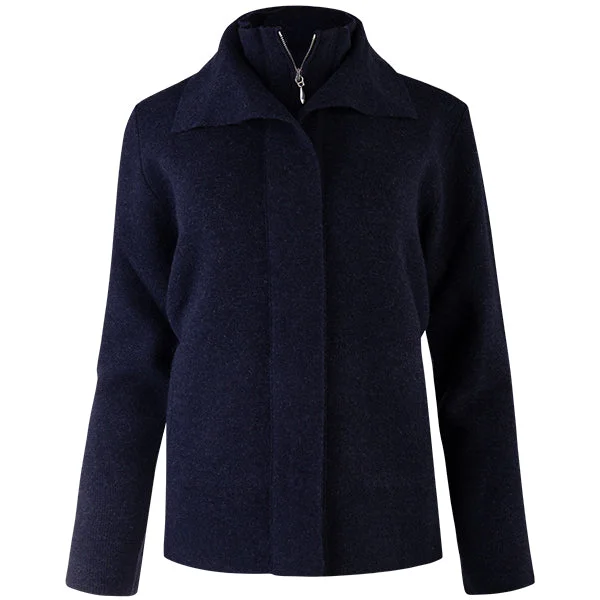 machine washable women cardigan for easy careDouble Collar Zip Front Cardigan in Dark Navy