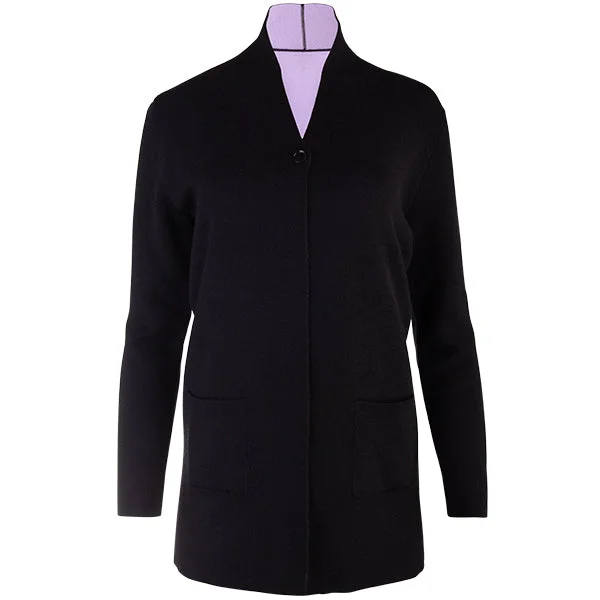 organic cotton women cardigan for an eco - friendly choiceDouble-Faced Single Button Cardigan in Black