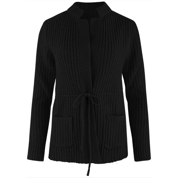 organic cotton women cardigan for an eco - friendly choiceDrawstring Waist Cardigan in Black