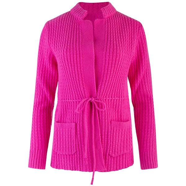 cropped women cardigan to pair with high - waisted jeansDrawstring Waist Cardigan in Fuchsia