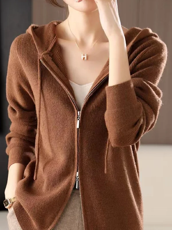 Sleeveless Women's Silk - Trimmed Sweaters for SummerDrawstring Zip Up Long Sleeve Hooded Sweater