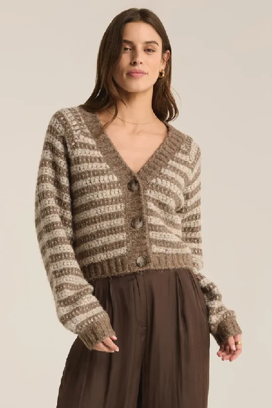 boyfriend style women cardigan for a relaxed fitEste Metallic Stripe Cardigan by Z Supply