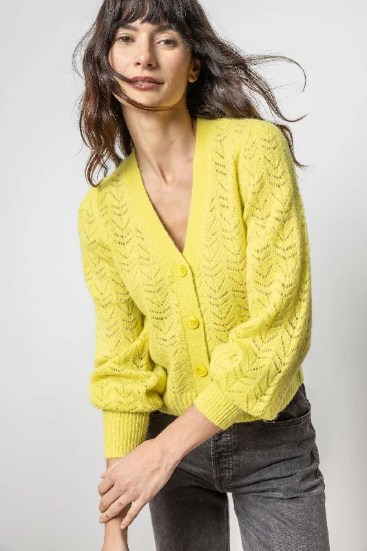 ribbed women cardigan with a classic textureFull Sleeve Cardigan in Lemongrass