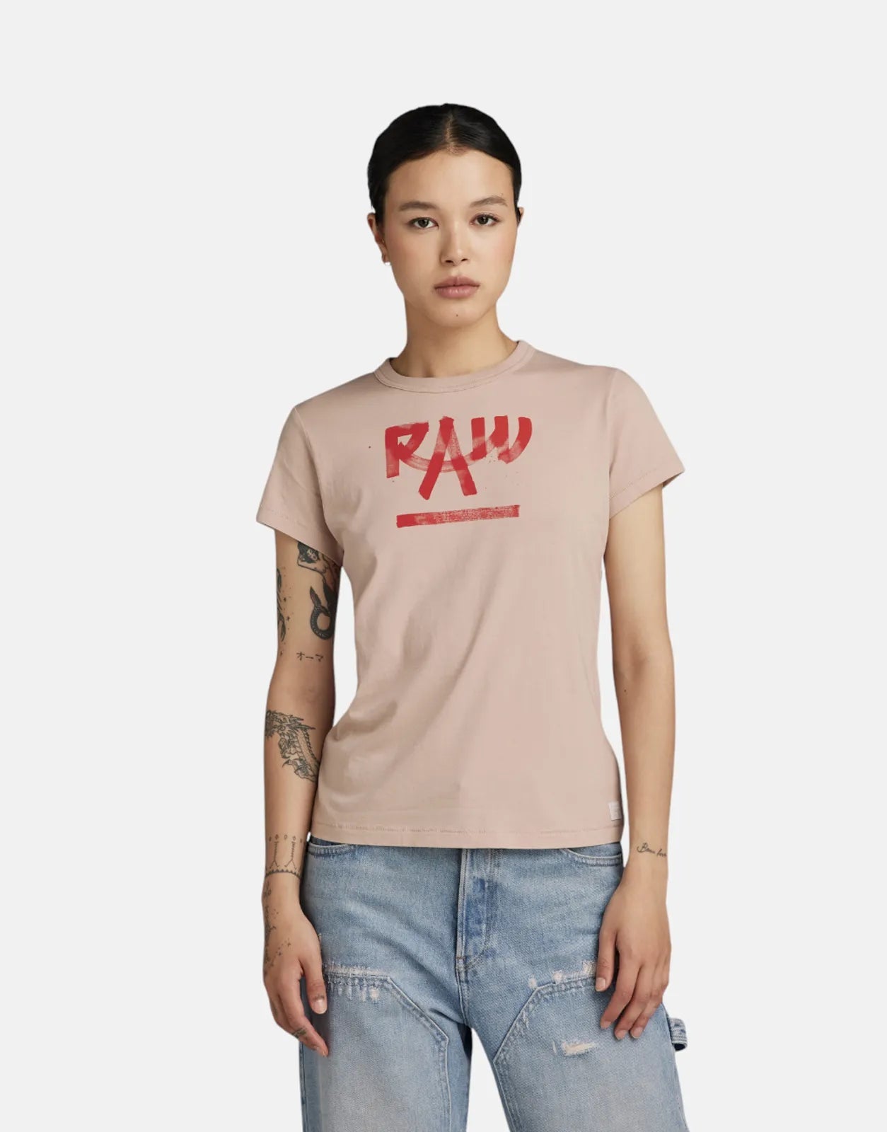 Ringer T Shirt Women with Retro - Inspired StripesG-Star RAW Calligraphy Pink T-Shirt