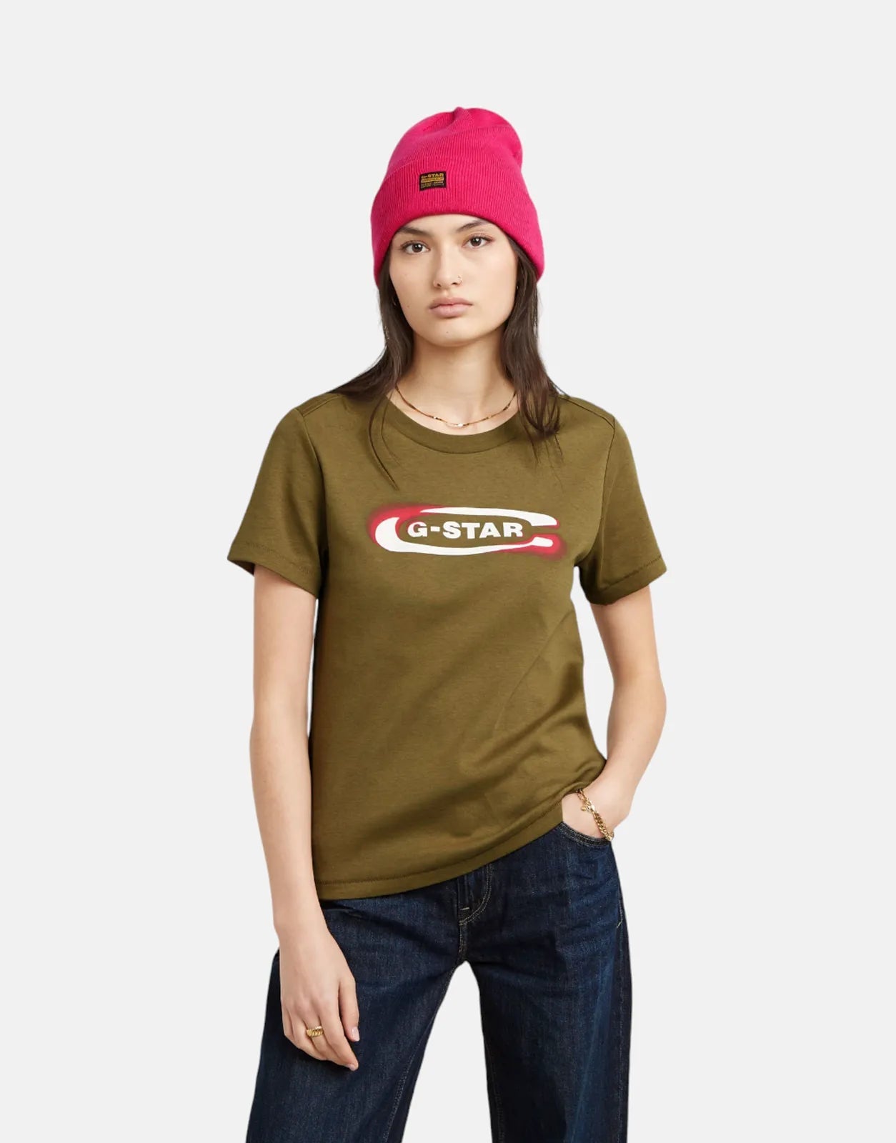 Plus Size Women T Shirt for a Comfortable and Flattering FitG-Star RAW Old Skool Logo Antic Green T-Shirt