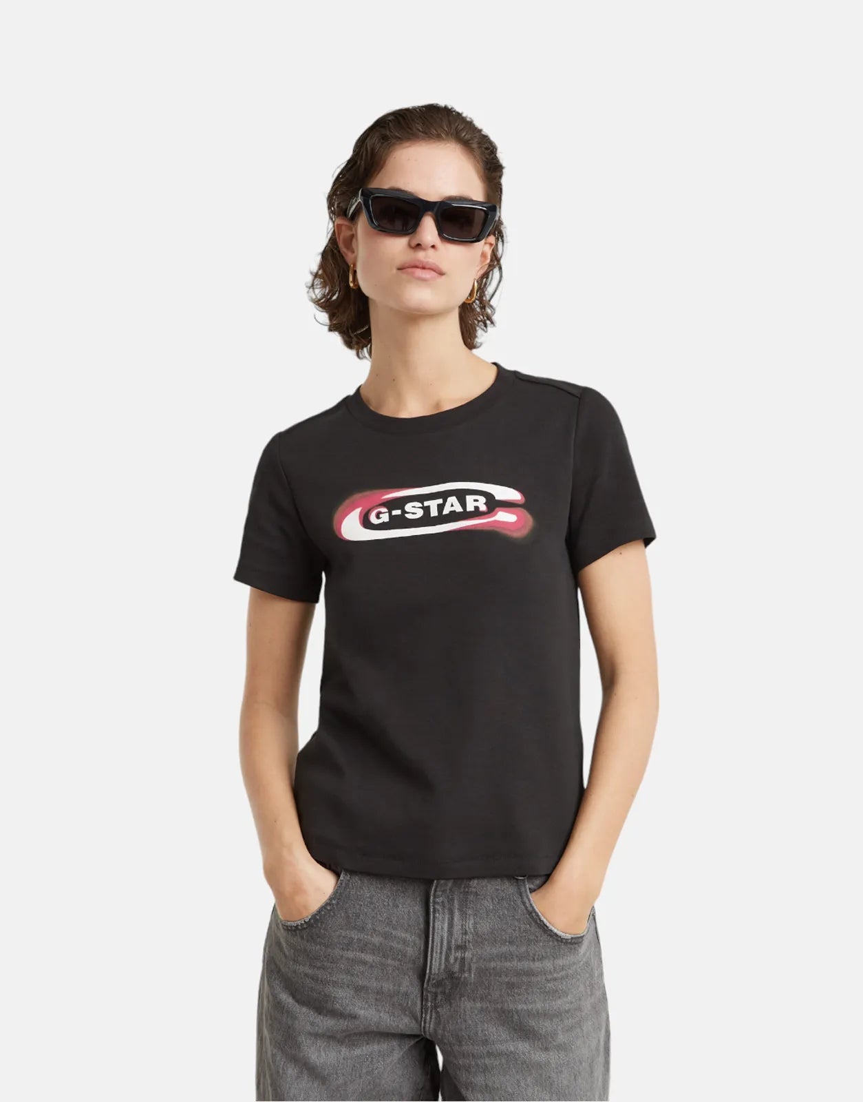 V - Neck Women T Shirt to Enhance the NecklineG-Star RAW Old Skool Logo T-Shirt Black