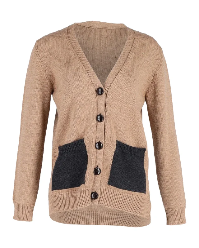 v neck women cardigan to elongate the necklineGanni Buttoned Cardigan in Brown Wool