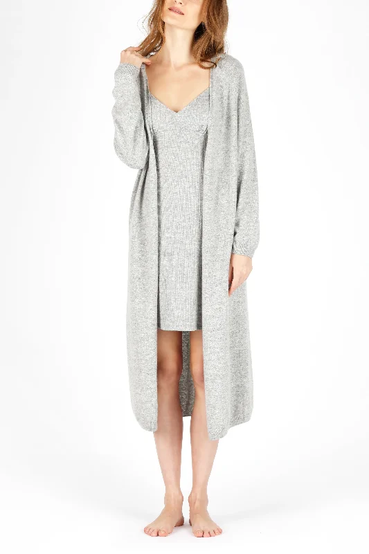 v neck women cardigan to elongate the necklineGrey 3D-printed Cashmere Long Cardigan