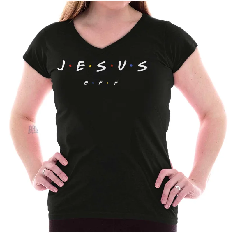 Crew Neck Women T Shirt with a Timeless DesignJesus Christ BFF Junior Fit V-Neck T Shirt