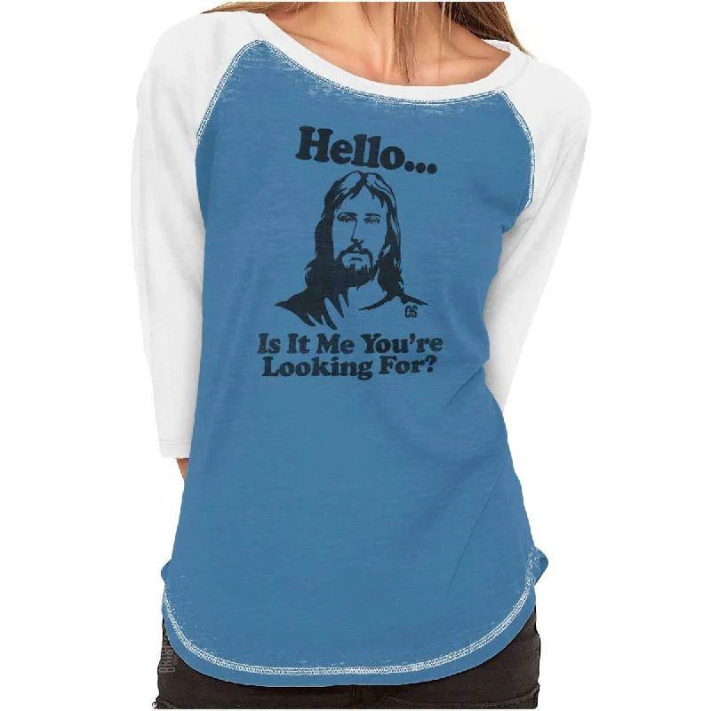 Crop Top Women T Shirt to Pair with High - Waisted BottomsJesus Richie Baseball Raglan T