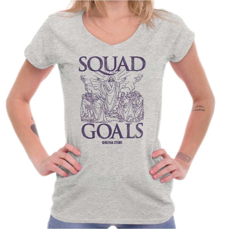 Graphic Print Women T Shirt for a Trendy StatementJesus Squad Goals Junior Fit V-Neck T Shirt