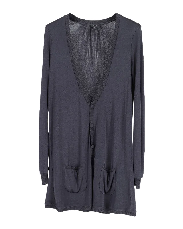 cable knit women cardigan with intricate patternsJoseph Long Cardigan in Black Silk