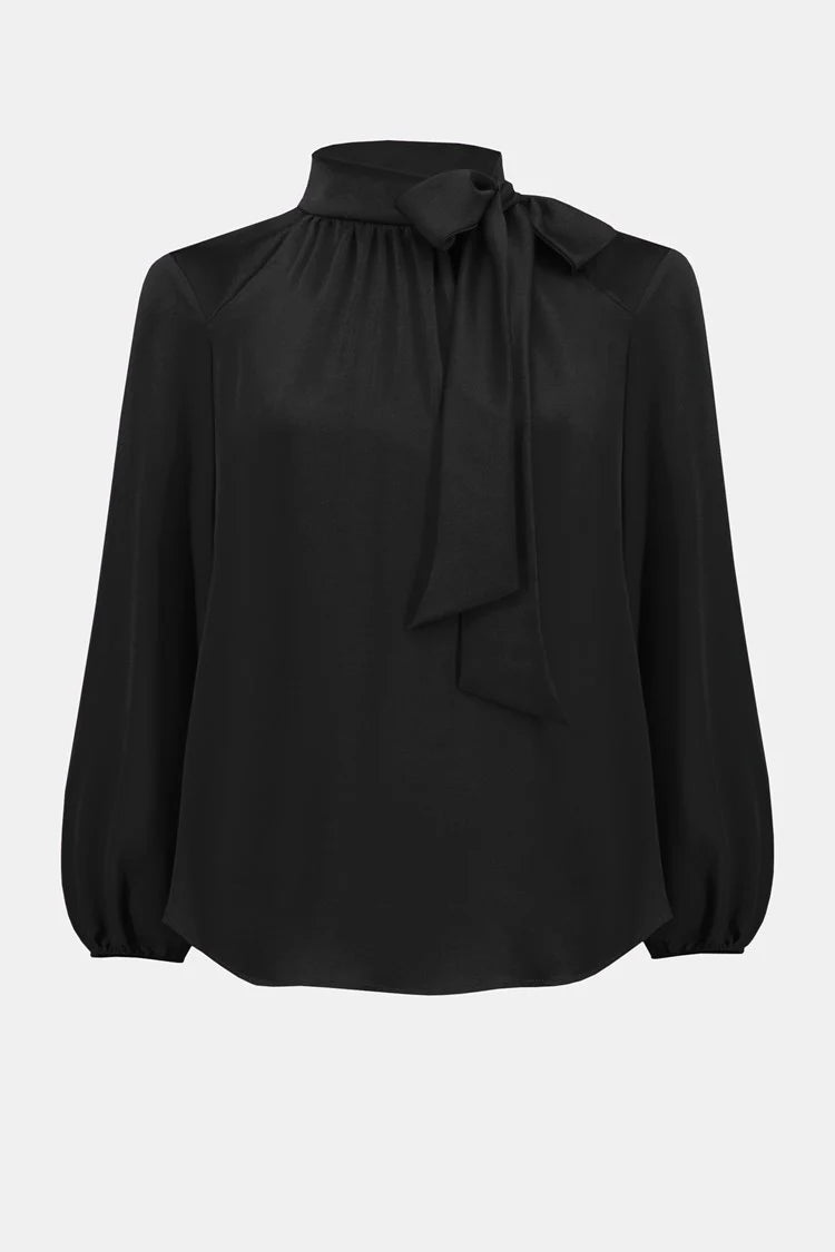 Button - Down Women's Shetland Wool Sweaters in Traditional PatternsJoseph Ribkoff Black Satin Top With Bow Neckline