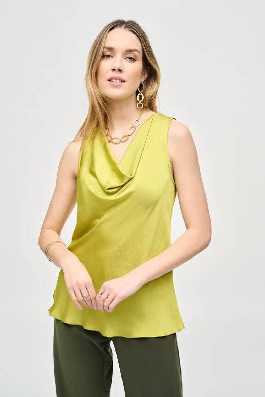 V - Neck Women's Ribbed Wool Sweaters for FallJoseph Ribkoff Wasabi Satin Straight Sleeveless Top