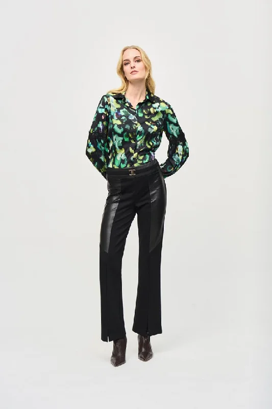 Cropped Women's Angora Blend Sweaters for a Trendy LookJoseph Ribkoff Satin Abstract Print Button-Down Blouse