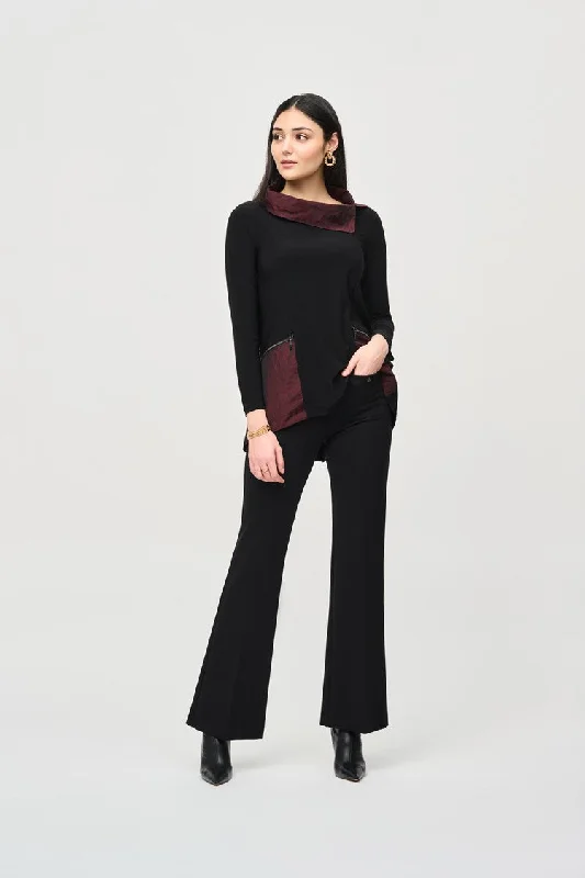 Boat Neck Women's Merino Wool Sweaters in Neutral ShadesJoseph Ribkoff Black Heavy Knit Flared Pull-On Pants