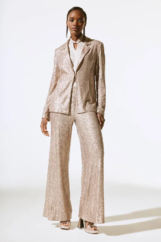 High - Low Hem Women's Cashmere - Blended SweatersJoseph Ribkoff Gold Sequined Straight Blazer