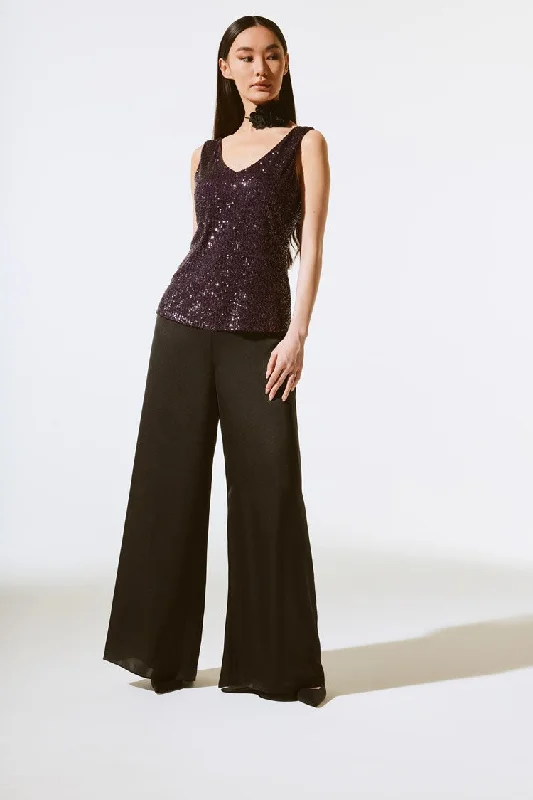 Plus Size Women's Side - Slit Sweaters in Bold SolidsJoseph Ribkoff Purple Sequined Sleeveless Fitted Top