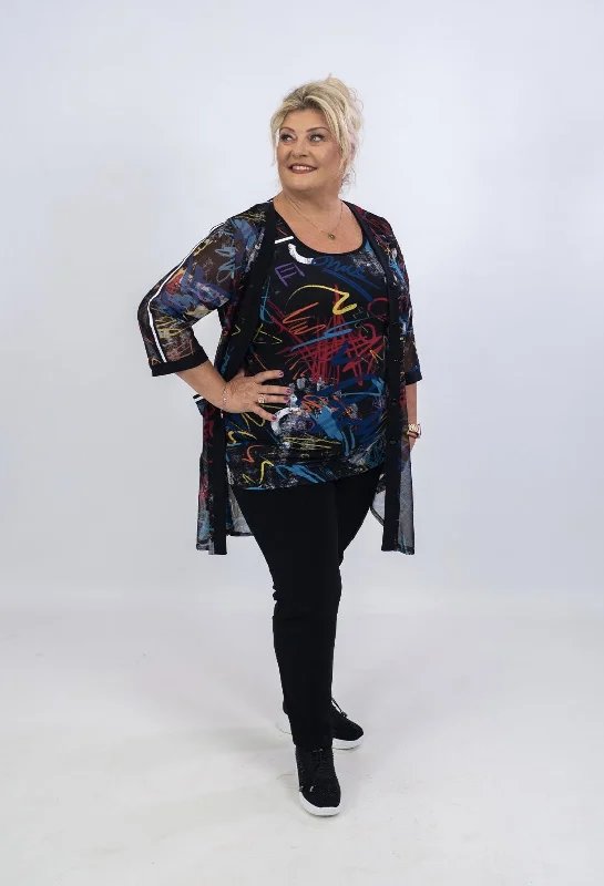 Plus Size Women's Embroidered Sweaters in Ethnic StylesJoseph Ribkoff Multi-Coloured Graffati Twin Set Top