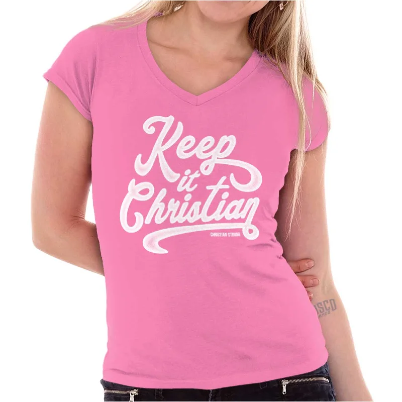 Organic Cotton Women T Shirt for Eco - Conscious WearersKeeping It Christian Junior Fit V-Neck T Shirt