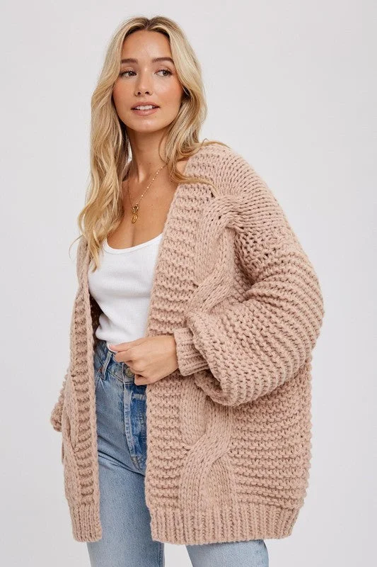 open front women cardigan for easy stylingLatte Chunky Cable Knit Cardigan